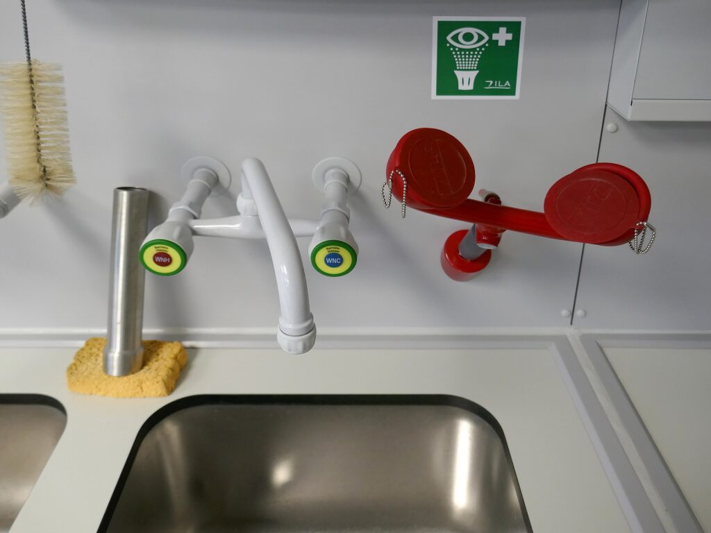 Eyewash station over sink