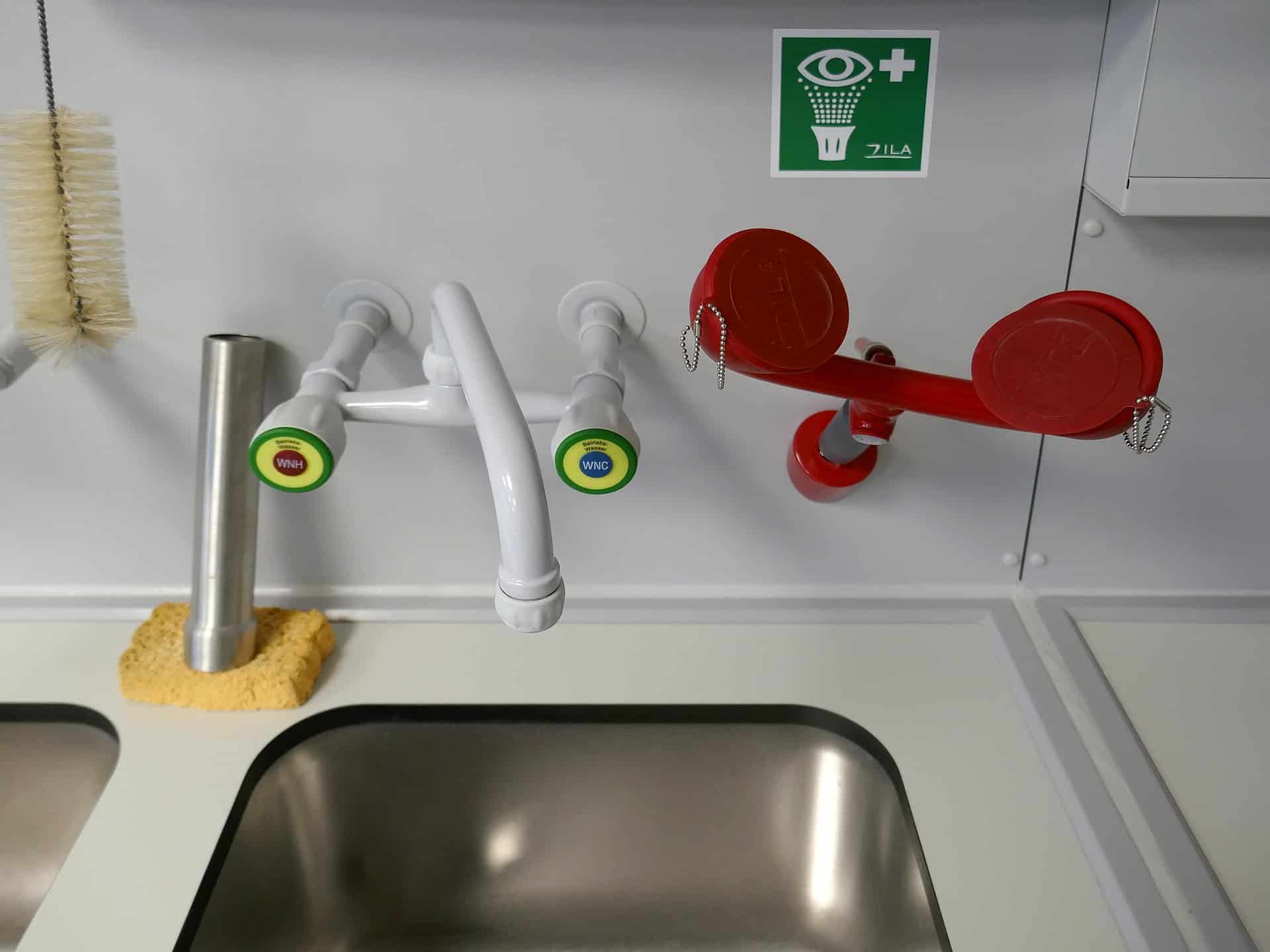Eyewash station over sink