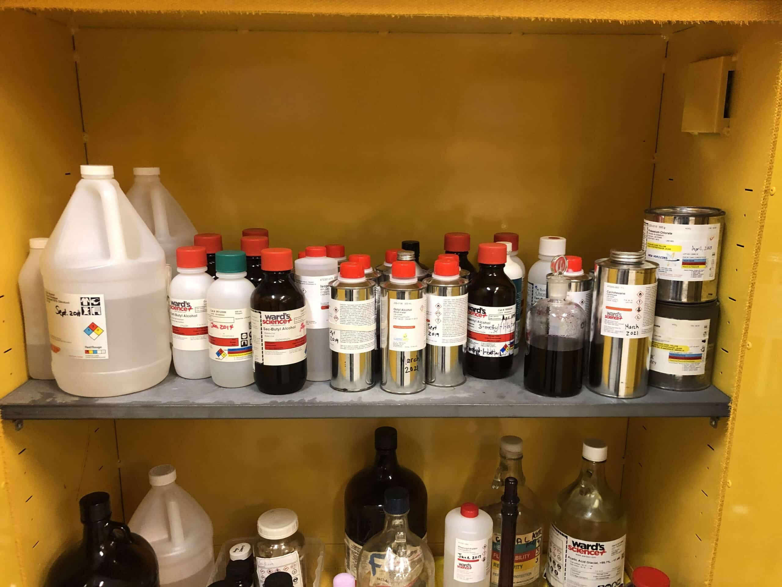 chemicals in a cabinet