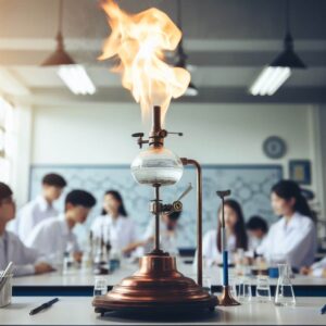 Bunsen burner. Students in background.