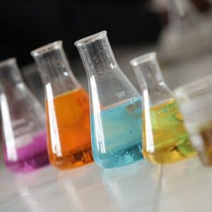 five containers. different colors