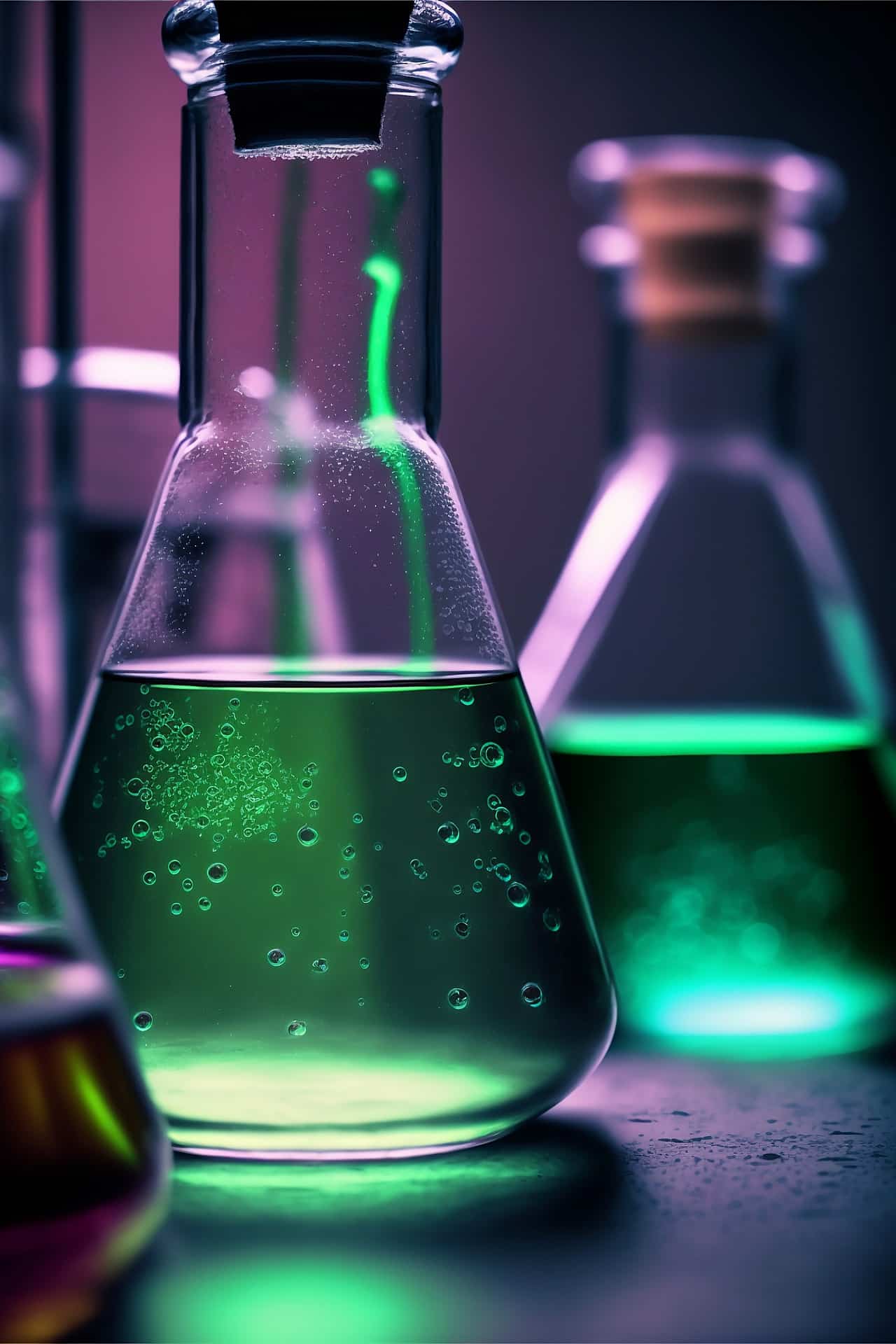 Flask with green and purple shades