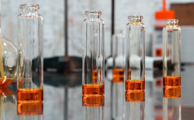 Vials with red chemistry