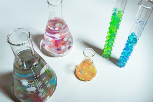 Colorful liquids in vials