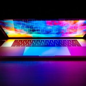 colorful laptop half closed