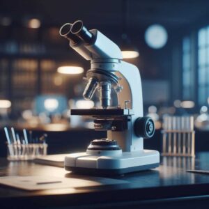 microscope on table in science lab