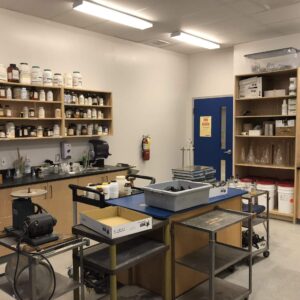 Science Lab with shelving and cart