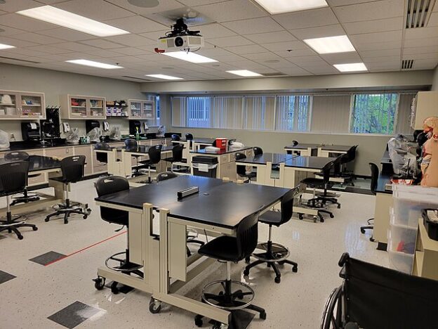 Science classroom with desks