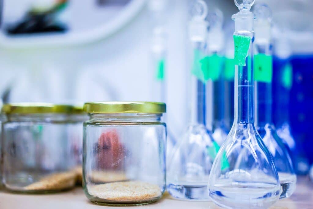 Science lab with vials and jars
