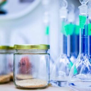 Science lab with vials and jars