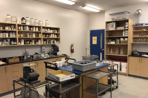 Science Lab with shelving and cart